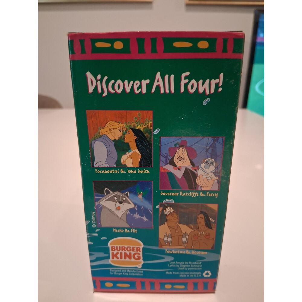 Vintage 1995 Disney Pocahontas Meeko Raccoon Burger King Glass Cup NIB - Picture 3 of 8